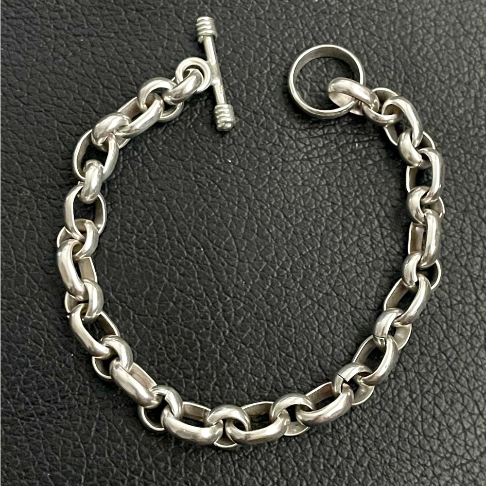 .925 Sterling Silver UNISEX circle and oval Rolo link bracelet